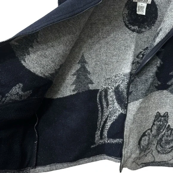 Vintage Wooded River Wool Blend Vest Mens XL Blue Grey Wolves Night Sky Gorpcore